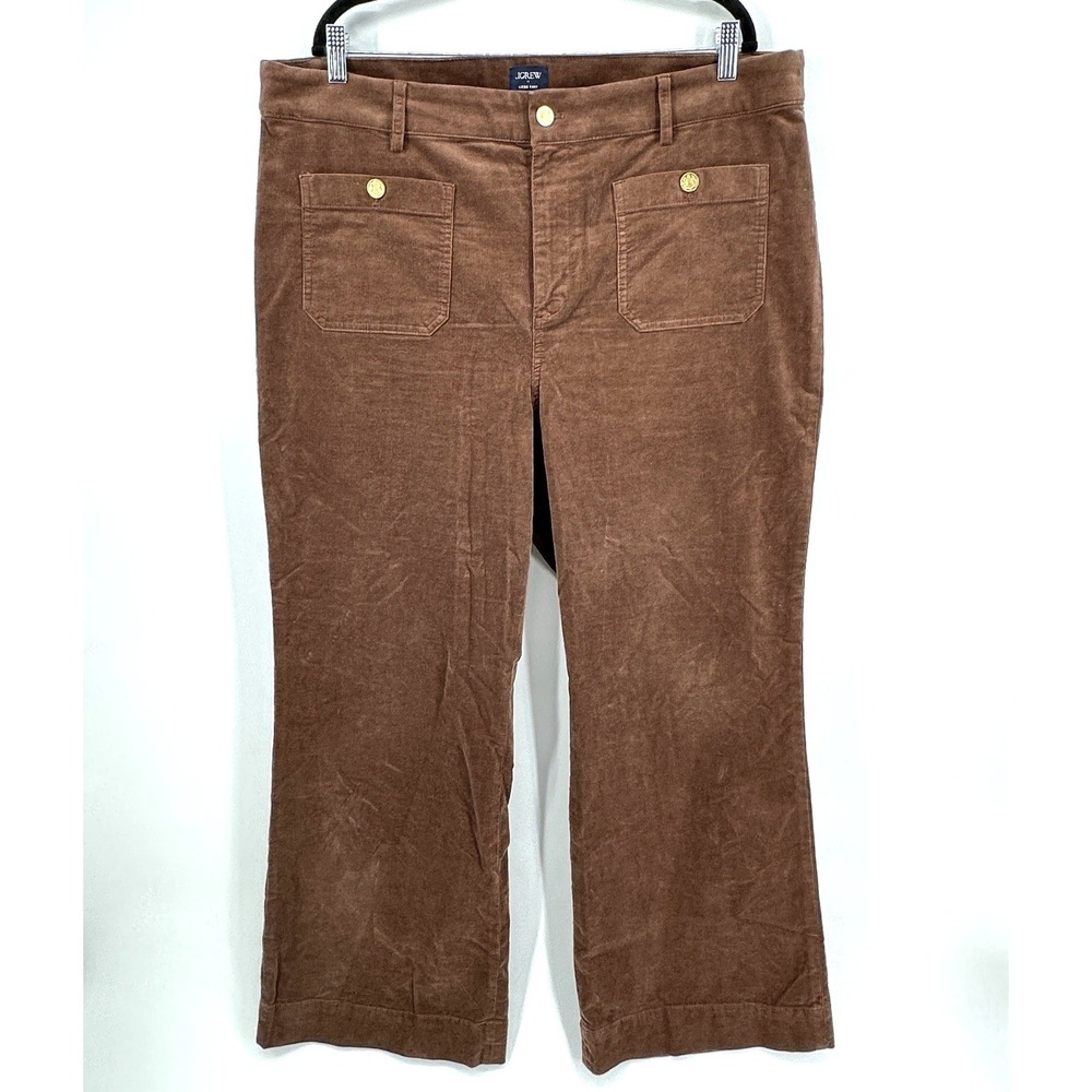 J. Crew Factory Lizzie Corduroy High-Rise Wide-Leg Patch-Pocket Pant Brown Sz 35